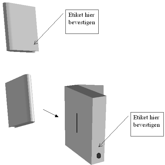 Stappenplan - stap 10 - Etiketteer en verpak in zuurvrije dozen Vervolg Delen (formaat 480x380x60 en 480x380x 80mm) Pakken (alle andere formaten) Pak Etiket hier bevestigen Zuurvrije map