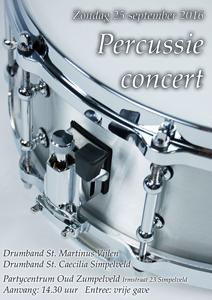 Percussie concert: Op zondag 25 september vond in ons verenigingslokaal een percussieconcert plaats. Naast onze drumband werd hieraan deelgenomen door de drumband van harmonie St.