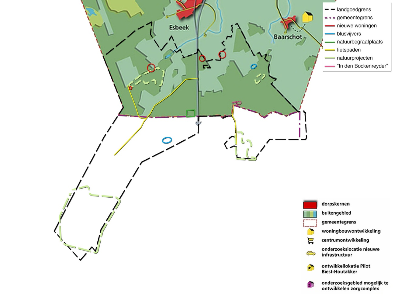 Figuur 21. Plankaart Structuurvisie Gemeente Hilvarenbeek met plangebied en ruimtelijke ontwikkelingen.