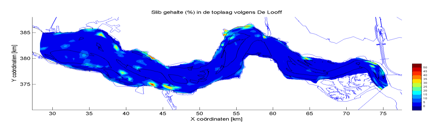 2.4 Slibgehalte metingen in de bodem 2.4.1 De Looff (1978) en De Looff (1980) De Looff heeft in 2 gedeelten (oost 1978 en west in 1980) de sedimentsamenstelling van de Westerschelde bepaald.
