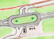 8. Een trefpunt en infopunt, tevens oriëntatiepunt De enige bushalte aan de Malpertuuslaan kan aan de rand van de rotonde en een plein ingericht worden.
