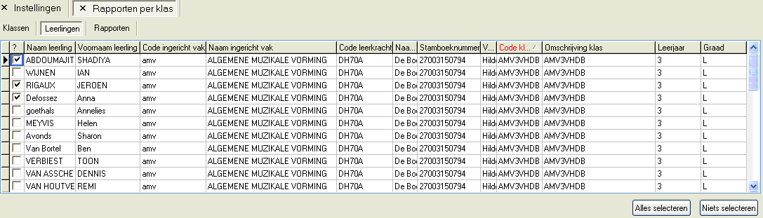 HOOFDSTUK 1. DKO EVALUATIE 23 Figuur 1.28: Afdruk rapporten per klas Deze lijst kun je verkleinen door te kiezen voor één of meerdere combinaties van graden en leerjaar bij de Filter graad/leerjaar.