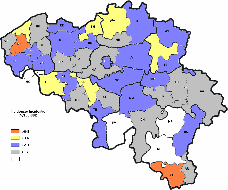 % 45 4 35 3 25 2 15 1 5 Gevallen Letaliteit Incidentie N/1.