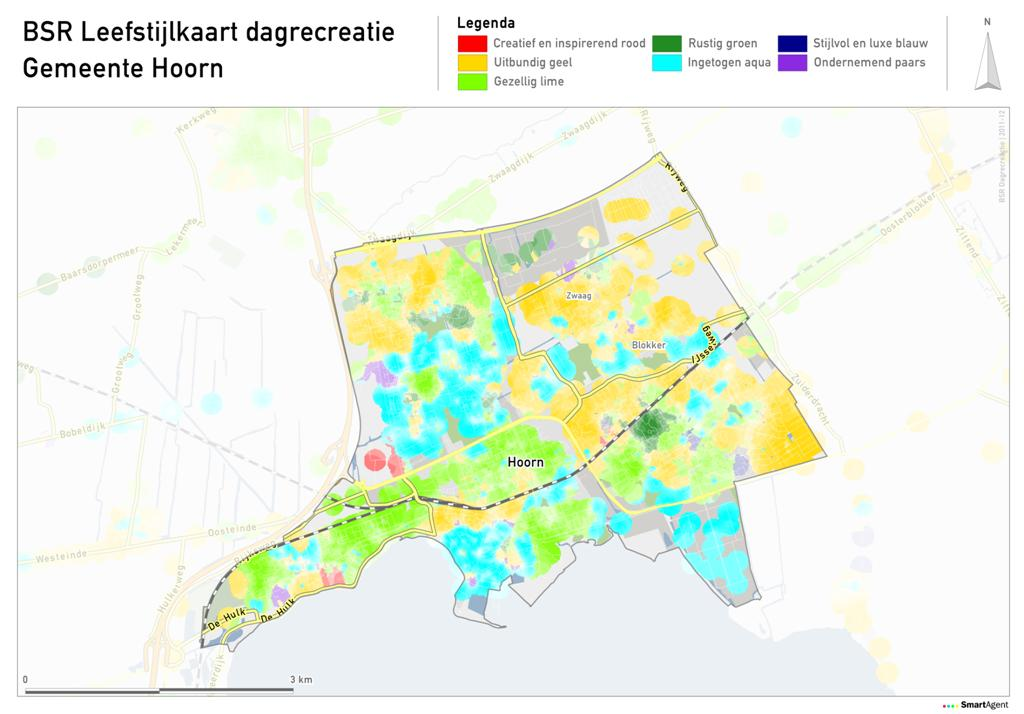 De leefstijlkaart Op de kaart is per straat de meest voorkomende leefstijlkleur weergegeven.