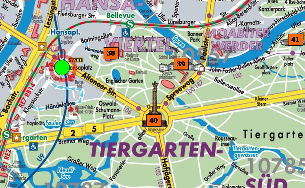 Er zijn nu twee mogelijkheden. Mogelijkheid 1. We kunnen een fikse wandeling ondernemen en stappen naar U- bahnhof Kurfürstensdamm om daar de U9 richting Osloer Strasse tot aan de Hansaplatz te nemen.