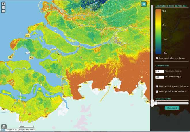 Afbeelding 16 Uitsnede Hoogtekaart Nederland, Bron: AHN, 2014 Wonen, werken en infrastructuur in relatie tot het landschappelijk hoofdpatroon De grote woonkernen in het gebied zijn gevestigd op de