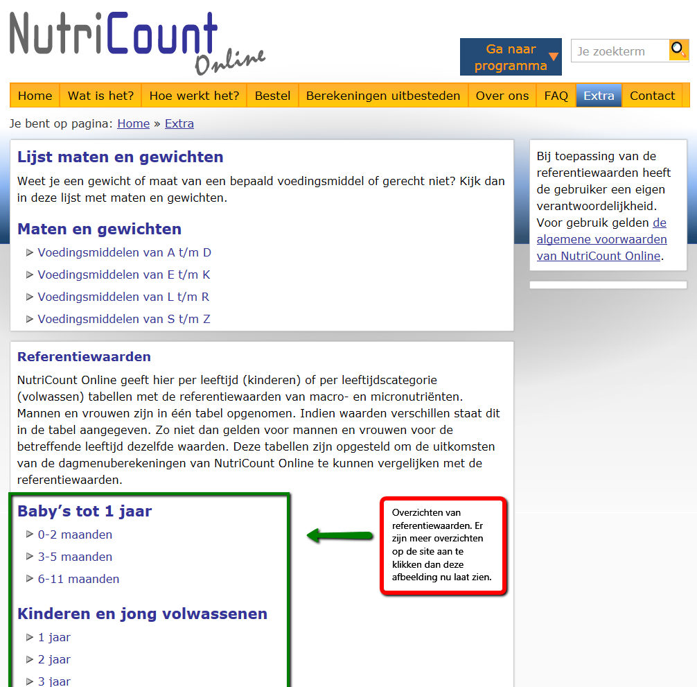 Er opent een nieuw scherm op de website van NutriCount