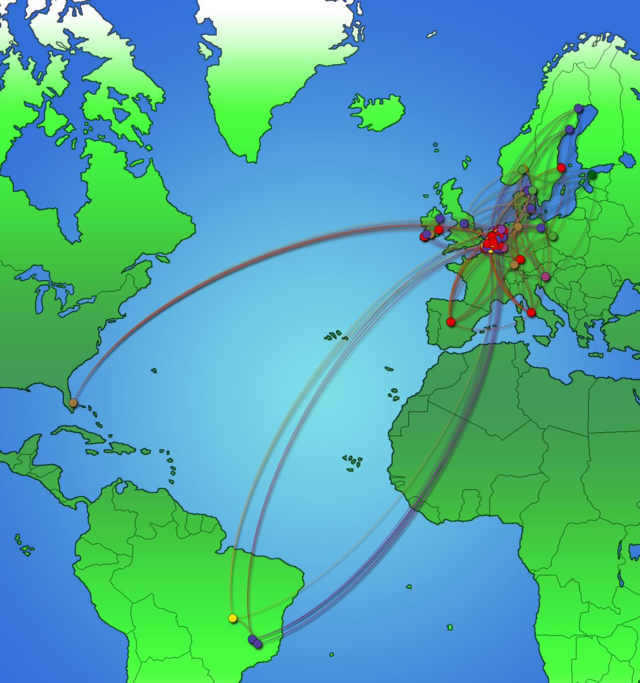 Geografische analyse: internationale verbindingen van hogescholen Het netwerk van actoren dat verkregen is via de inventarisatie is een internationaal netwerk.