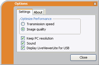 Presentatiemanieren USB-weergave(WINDOWS Computer) (vervolg) Het venster Opties Als u in het zwevende menu de Optieknop kiest, wordt het venster Opties weergegeven.