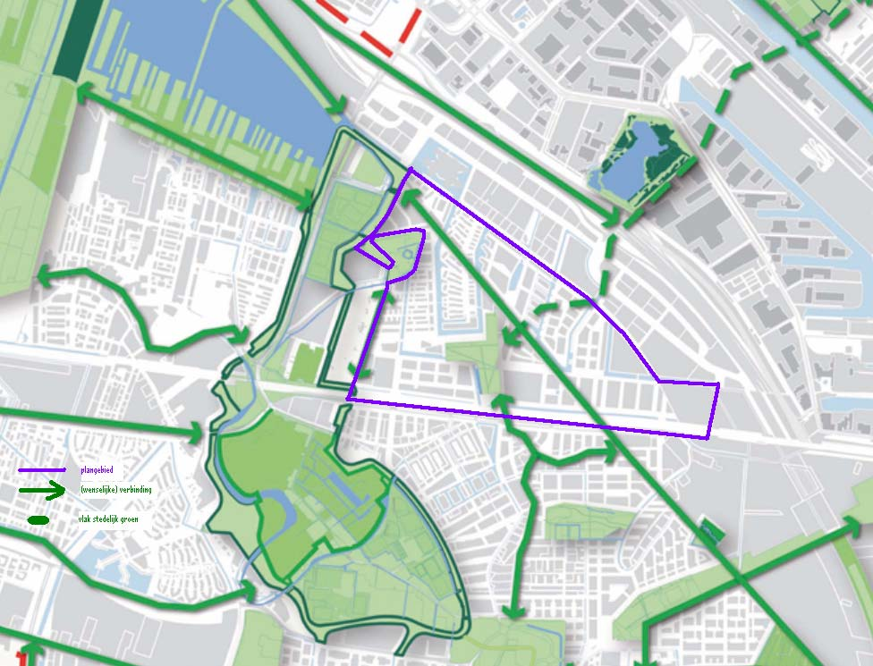 Figuur 1. Uitsnede uit de hoofdgroenstructuur In het plangebied is het Waterwinpark een centraal gelegen kerngebied uit de hoofdgroenstructuur (zie figuur 1).