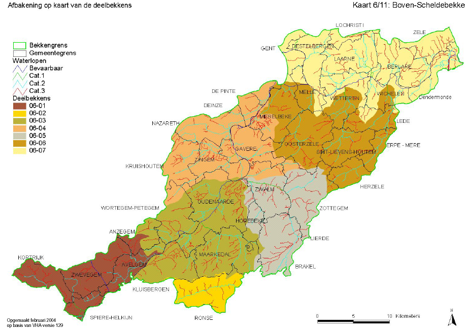 Deelbekkens van het Boven-Scheldebekken te Wetteren: Drie Molenbeken (06-06) en Scheldeland (06-07 - bron:viwc) De polderbesturen, gemeentebesturen, provinciebestuur Oost-Vlaanderen en AMINAL