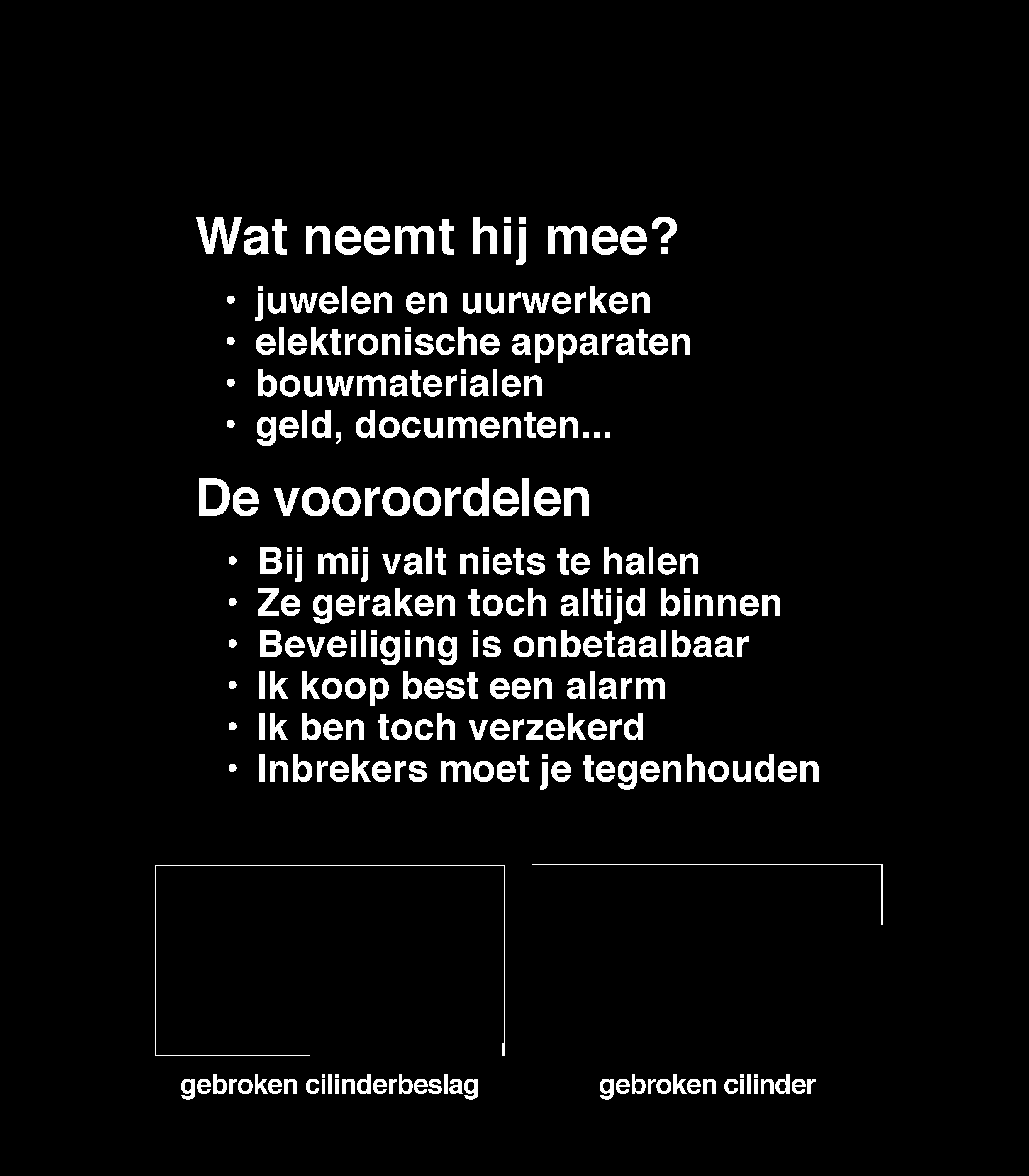 Wat neemt hij mee? juwelen en uurwerken elektronische apparaten bouwmaterialen geld, documenten.