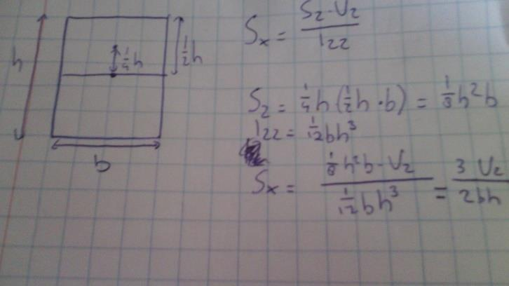 Blok 12 (Schuifspanning) Algemene schuifspanningsfkijormules: Vz Sz Sx = Izz Rx = Sx x De schuifspanningen zijn over het algemeen maximaal in het midden van een profiel, waar de verbindingsbreedte