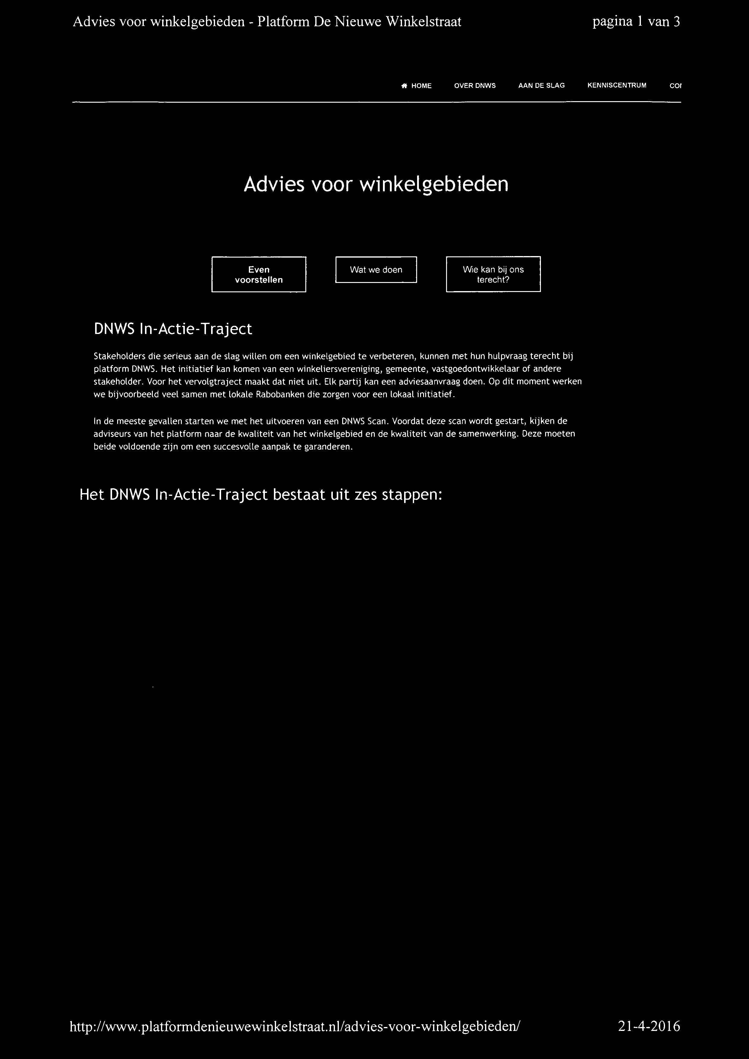 Advies voor winkelgebieden - Platform De Nieuwe Winkelstraat pagina 1 van 3.