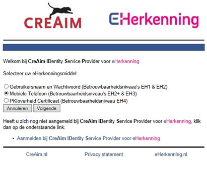 4. Op het volgende scherm geeft u aan met welk eherkenningmiddel u wilt inloggen. Voor het portaal is dat niveau EH3. Zie figuur 4.