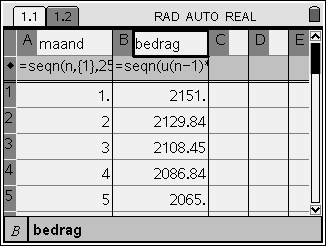 We definiëren deze rij in de Lijsten en Spreadsheet-tepassing en bekijken het verlp van de maandelijkse bedragen: Open een nieuw dument via het hfdsherm: Kies NIEUW DOCUMENT Sla eventueel de