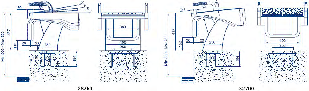 Astral Pool startblokken voor wedstrijdbaden BCN03 startblok (AISI-316) Het startblok model BCN03 is ontwikkeld en gepatenteerd speciaal voor de wereldkampioenschappen zwemmen van Barcelona in 2003.