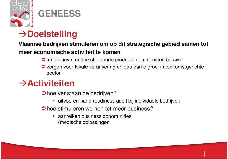 bedrijven? uitvoeren nano-readiness audit bij individuele bedrijven hoe stimuleren we hen tot meer business?