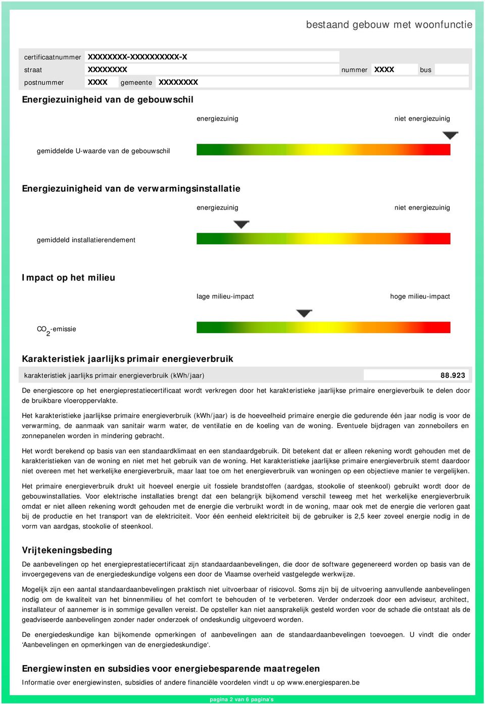 energieverbruik karakteristiek jaarlijks primair energieverbruik (kwh/jaar) 88.