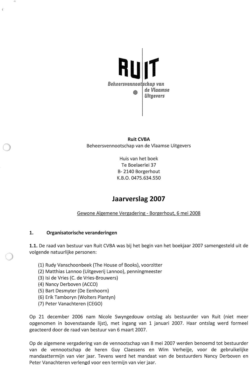 Organisatorische veranderingen 1.