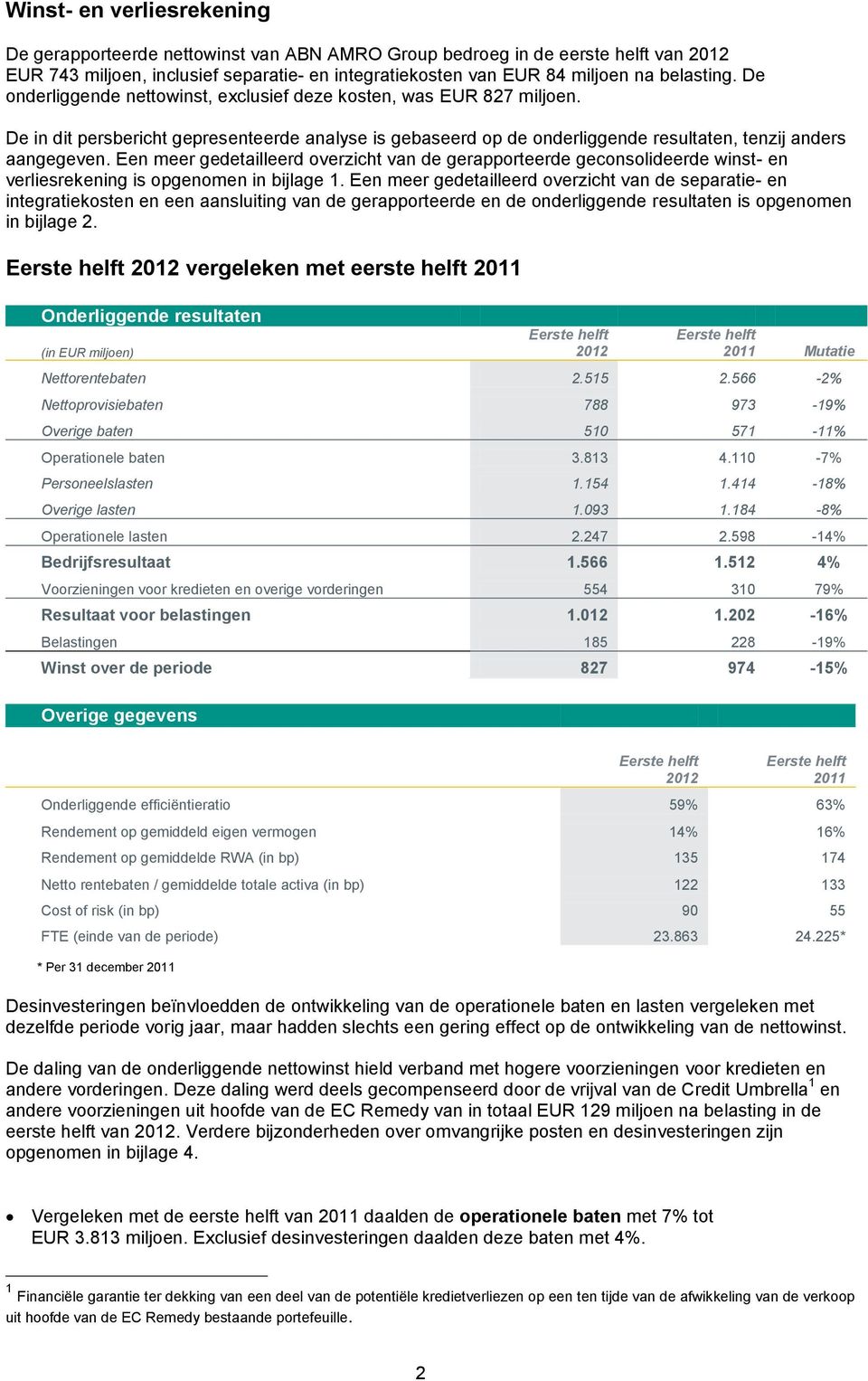 Een meer gedetailleerd overzicht van de gerapporteerde geconsolideerde winst- en verliesrekening is opgenomen in bijlage 1.