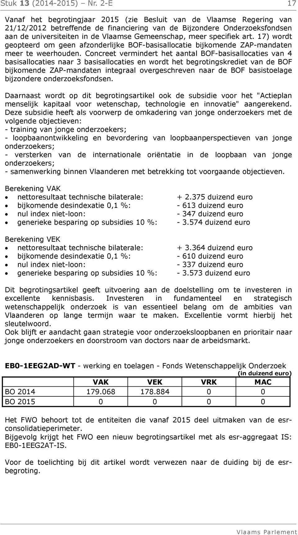 Gemeenschap, meer specifiek art. 17) wordt geopteerd om geen afzonderlijke BOF-basisallocatie bijkomende ZAP-mandaten meer te weerhouden.