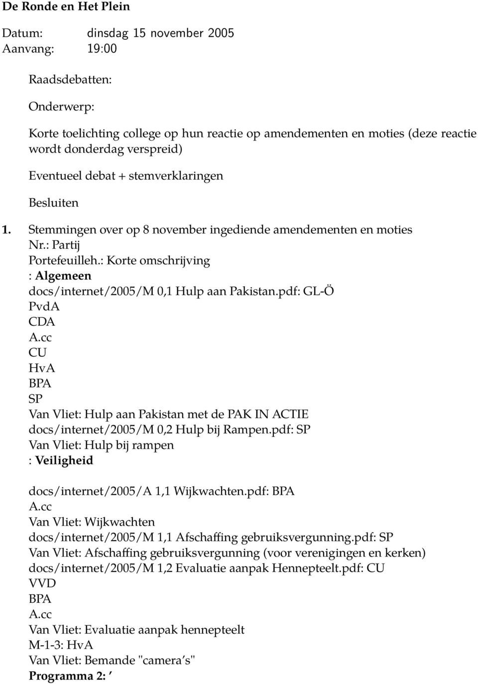 : Korte omschrijving : Algemeen docs/internet/2005/m 0,1 Hulp aan Pakistan.pdf: A.cc HvA BPA SP Van Vliet: Hulp aan Pakistan met de PAK IN ACTIE docs/internet/2005/m 0,2 Hulp bij Rampen.