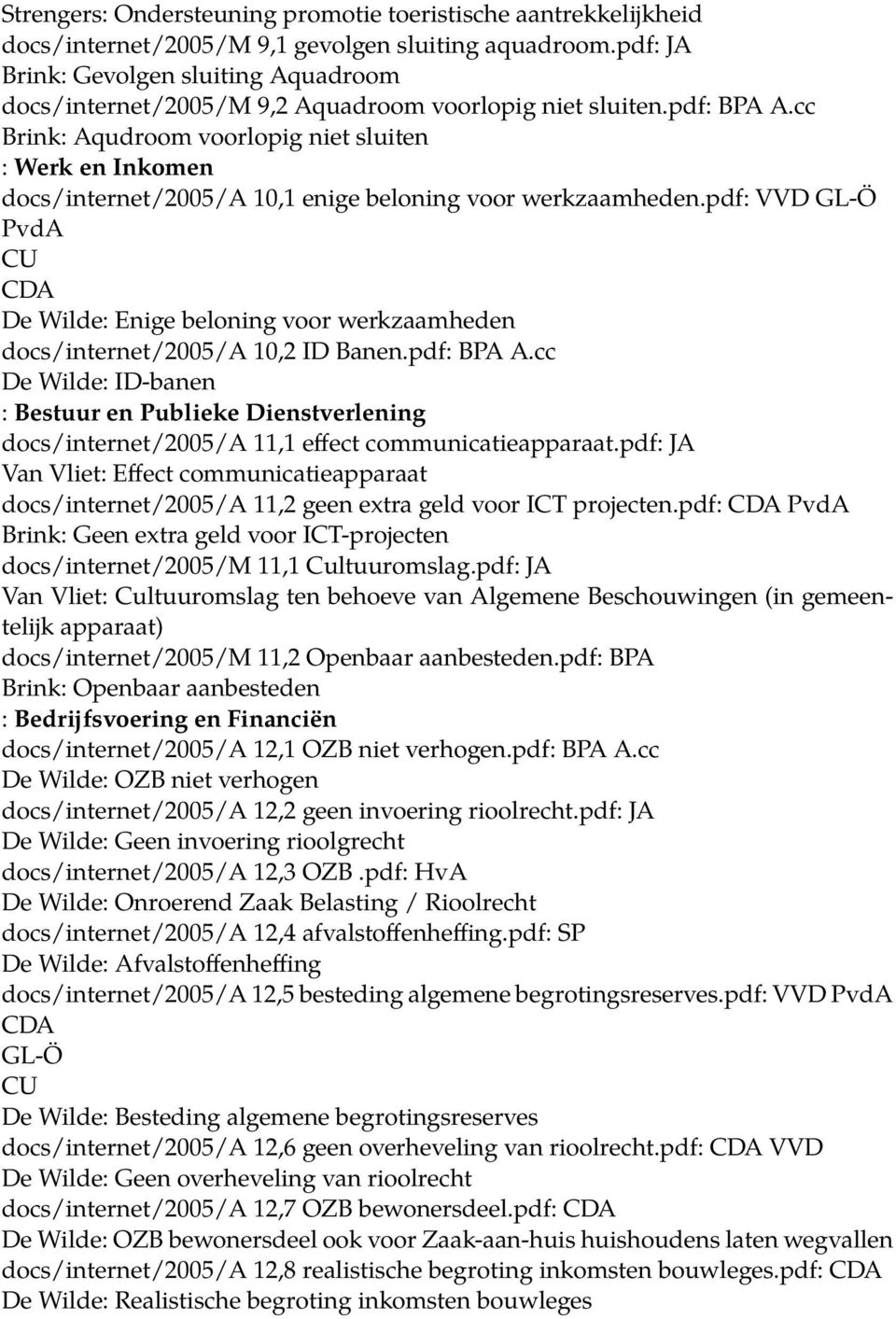 cc Brink: Aqudroom voorlopig niet sluiten : Werk en Inkomen docs/internet/2005/a 10,1 enige beloning voor werkzaamheden.