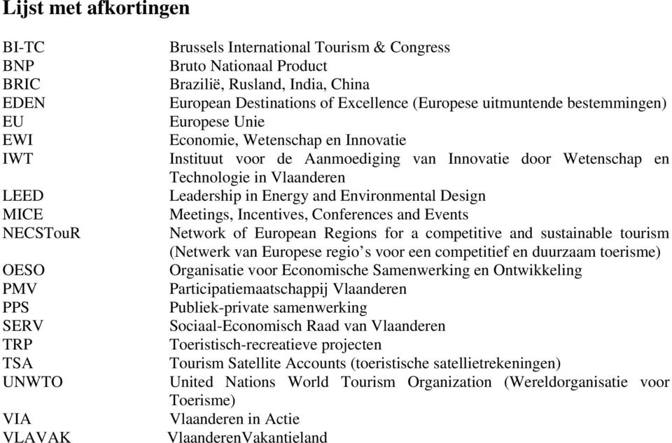 Technologie in Vlaanderen Leadership in Energy and Environmental Design Meetings, Incentives, Conferences and Events Network of European Regions for a competitive and sustainable tourism (Netwerk van