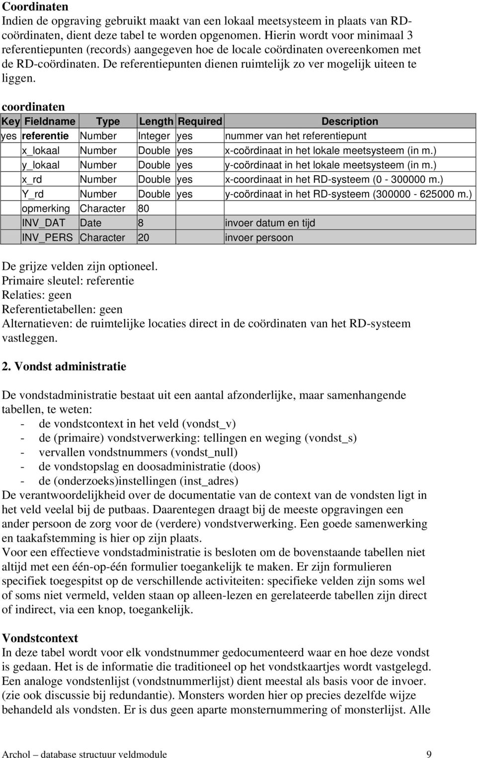 coordinaten Key Fieldname Type Length Required Description yes referentie Number Integer yes nummer van het referentiepunt x_lokaal Number Double yes x-coördinaat in het lokale meetsysteem (in m.