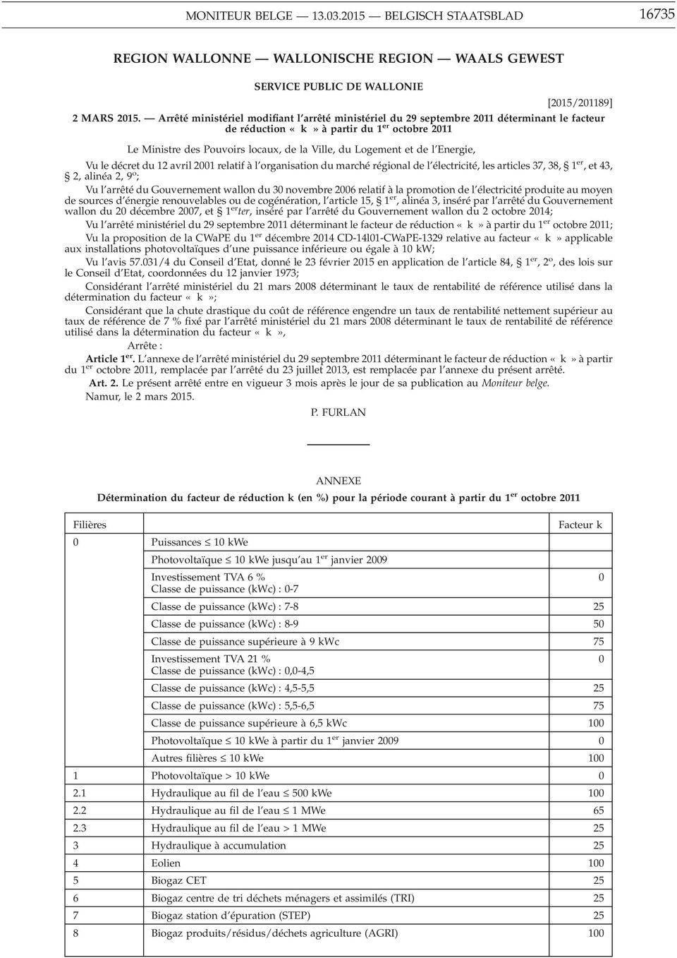 de l Energie, Vu le décret du 12 avril 21 relatif à l organisation du marché régional de l électricité, les articles 37, 38, 1 er,et43, 2, alinéa 2,9 o ; Vu l arrêté du Gouvernement wallon du 3