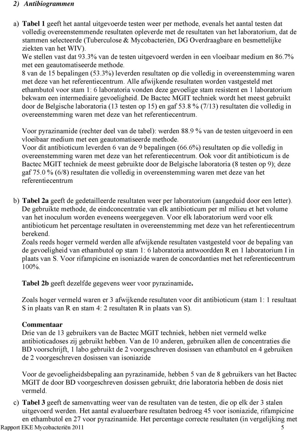 3% van de testen uitgevoerd werden in een vloeibaar medium en 86.7% met een geautomatiseerde methode. 8 van de 15 bepalingen (53.