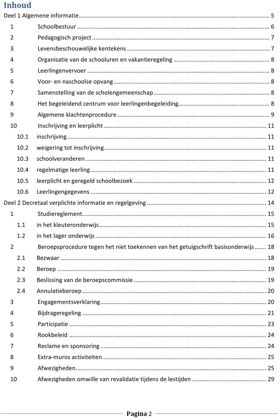 .. 9 10 Inschrijving en leerplicht... 11 10.1 inschrijving... 11 10.2 weigering tot inschrijving... 11 10.3 schoolveranderen... 11 10.4 regelmatige leerling... 11 10.5 leerplicht en geregeld schoolbezoek.