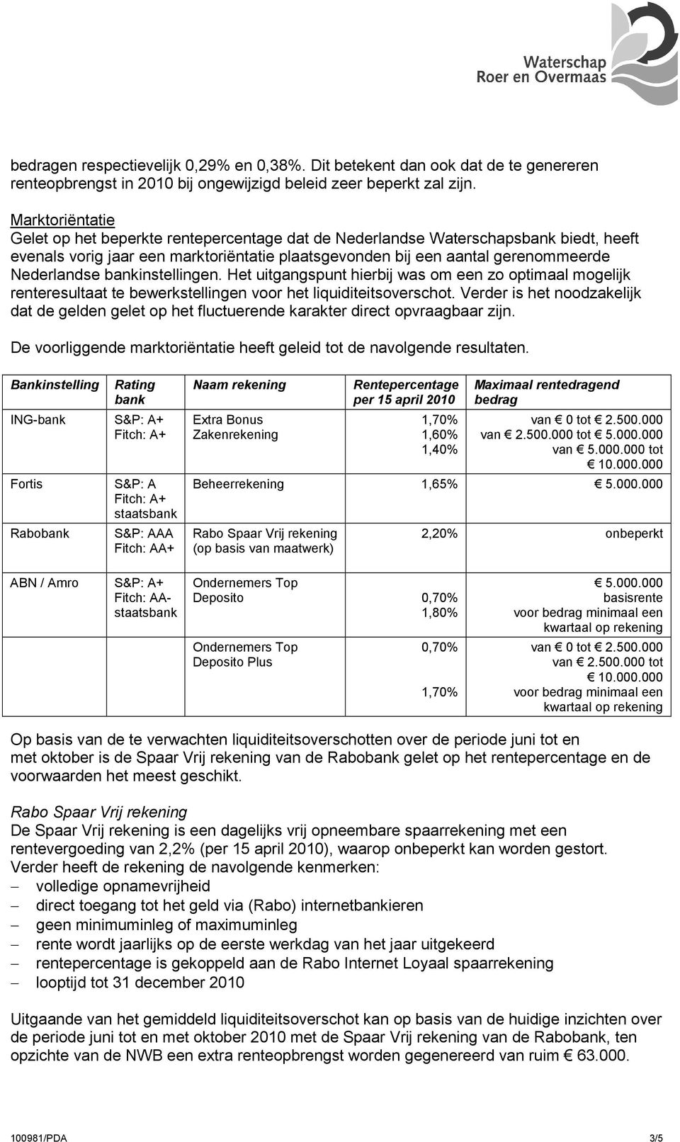 bankinstellingen. Het uitgangspunt hierbij was om een zo optimaal mogelijk renteresultaat te bewerkstellingen voor het liquiditeitsoverschot.