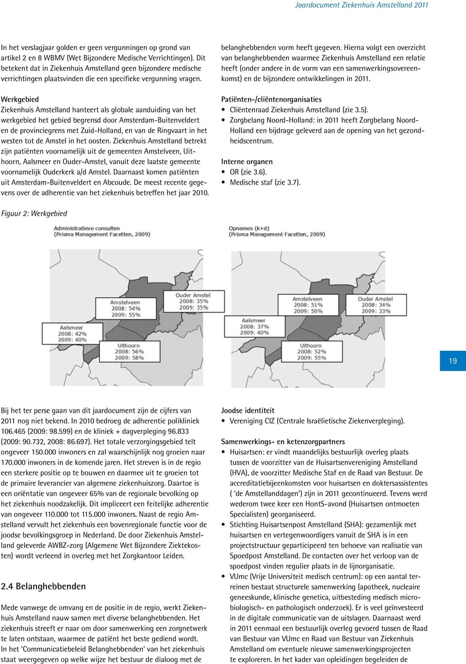 Werkgebied Ziekenhuis Amstelland hanteert als globale aanduiding van het werkgebied het gebied begrensd door Amsterdam-Buitenveldert en de provinciegrens met Zuid-Holland, en van de Ringvaart in het