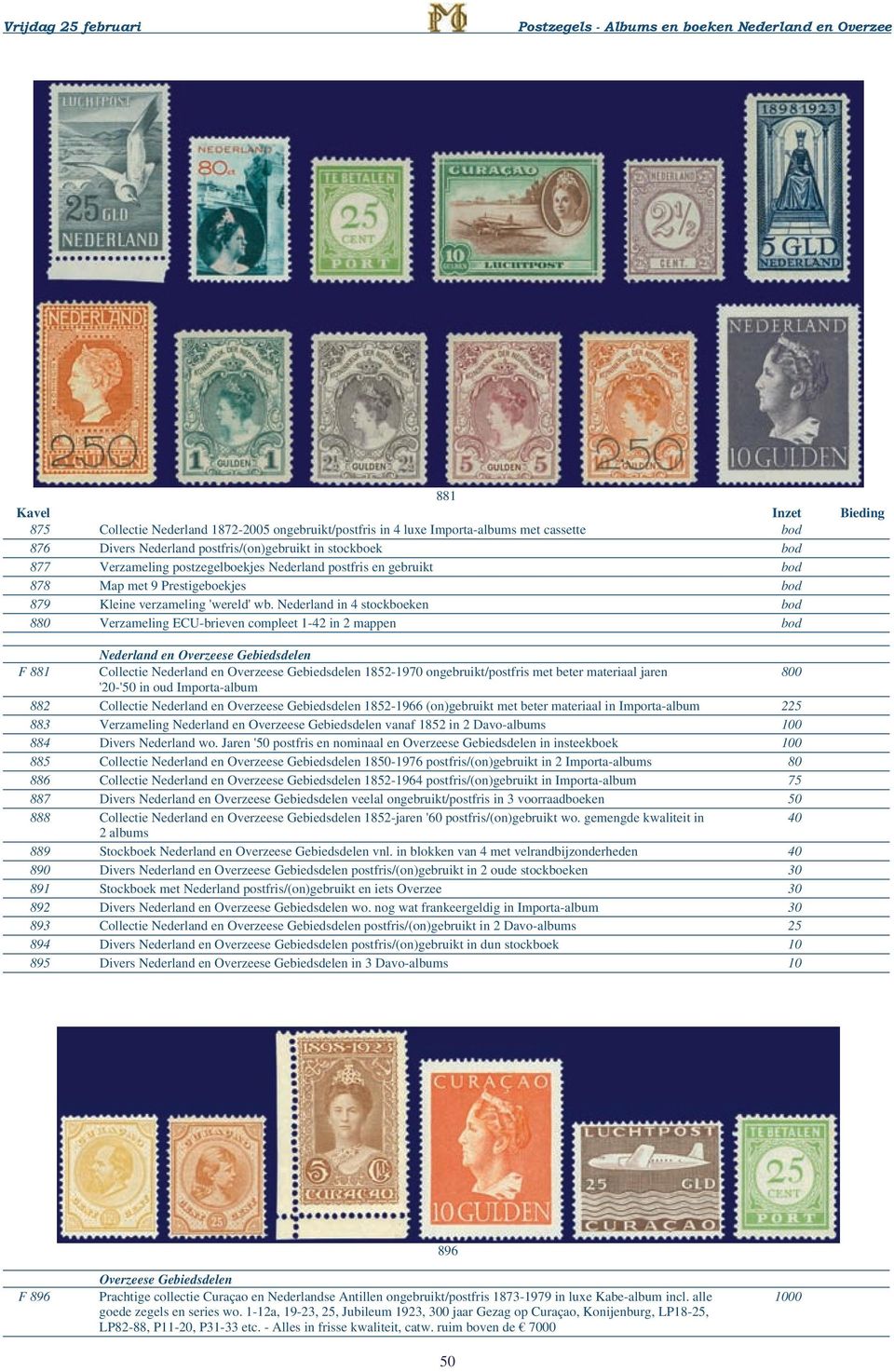 Nederland in 4 stockboeken bod 880 Verzameling ECU-brieven compleet 1-42 in 2 mappen bod Nederland en Overzeese Gebiedsdelen F 881 Collectie Nederland en Overzeese Gebiedsdelen 1852-1970