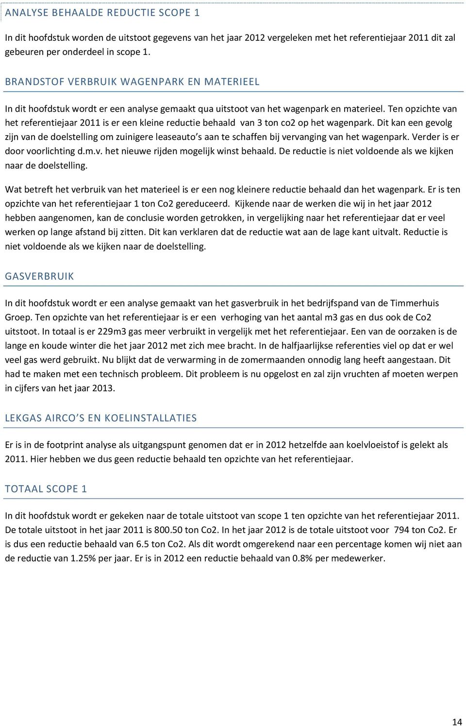 Ten opzichte van het referentiejaar 2011 is er een kleine reductie behaald van 3 ton co2 op het wagenpark.