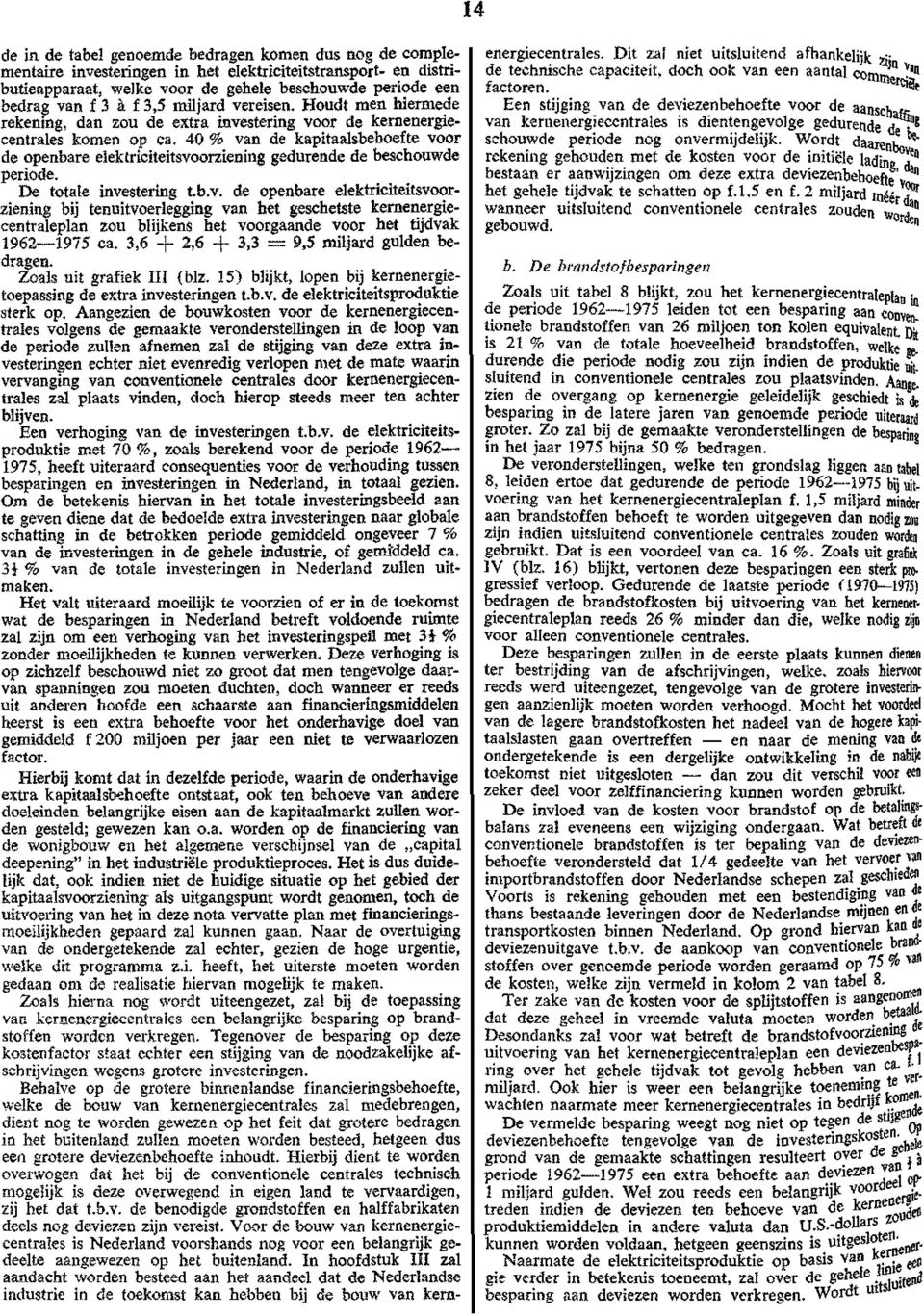40 % van de kapitaalsbehoefte voor de openbare elektriciteitsvoorziening gedurende de beschouwde periode. De totale investering t.b.v. de openbare elektriciteitsvoorziening bij tenuitvoerlegging van het geschetste kernenergiecentraleplan zou blijkens het voorgaande voor het tijdvak 1962-1975 ca.