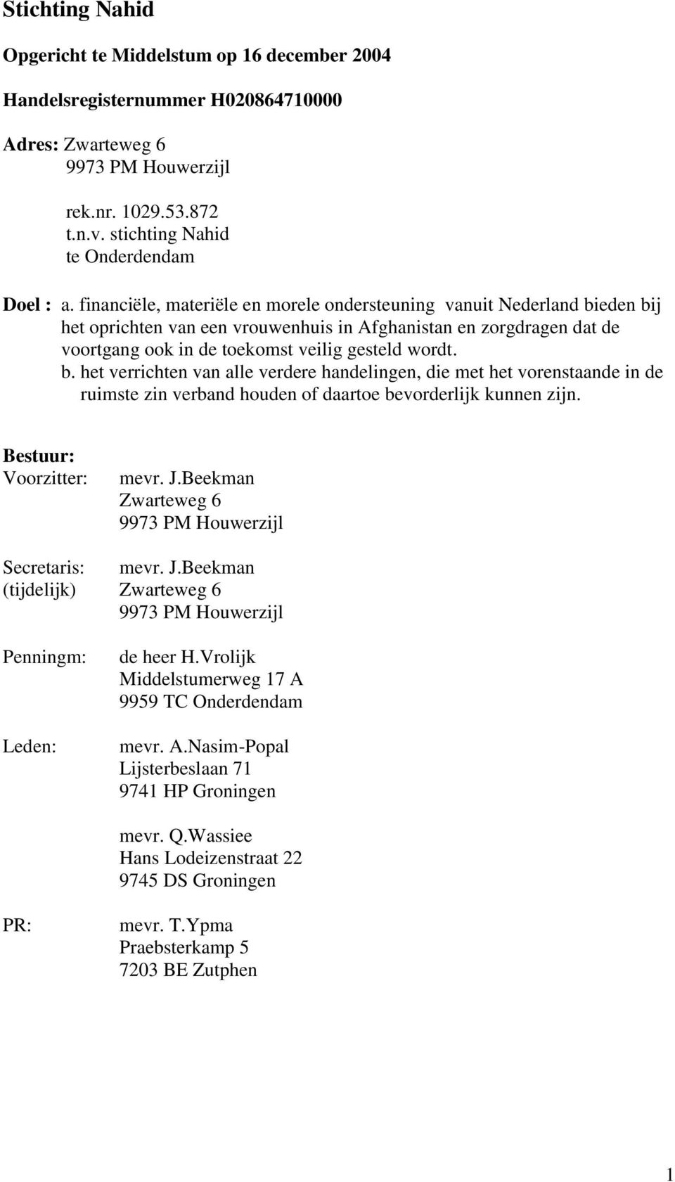 financiële, materiële en morele ondersteuning vanuit Nederland bi