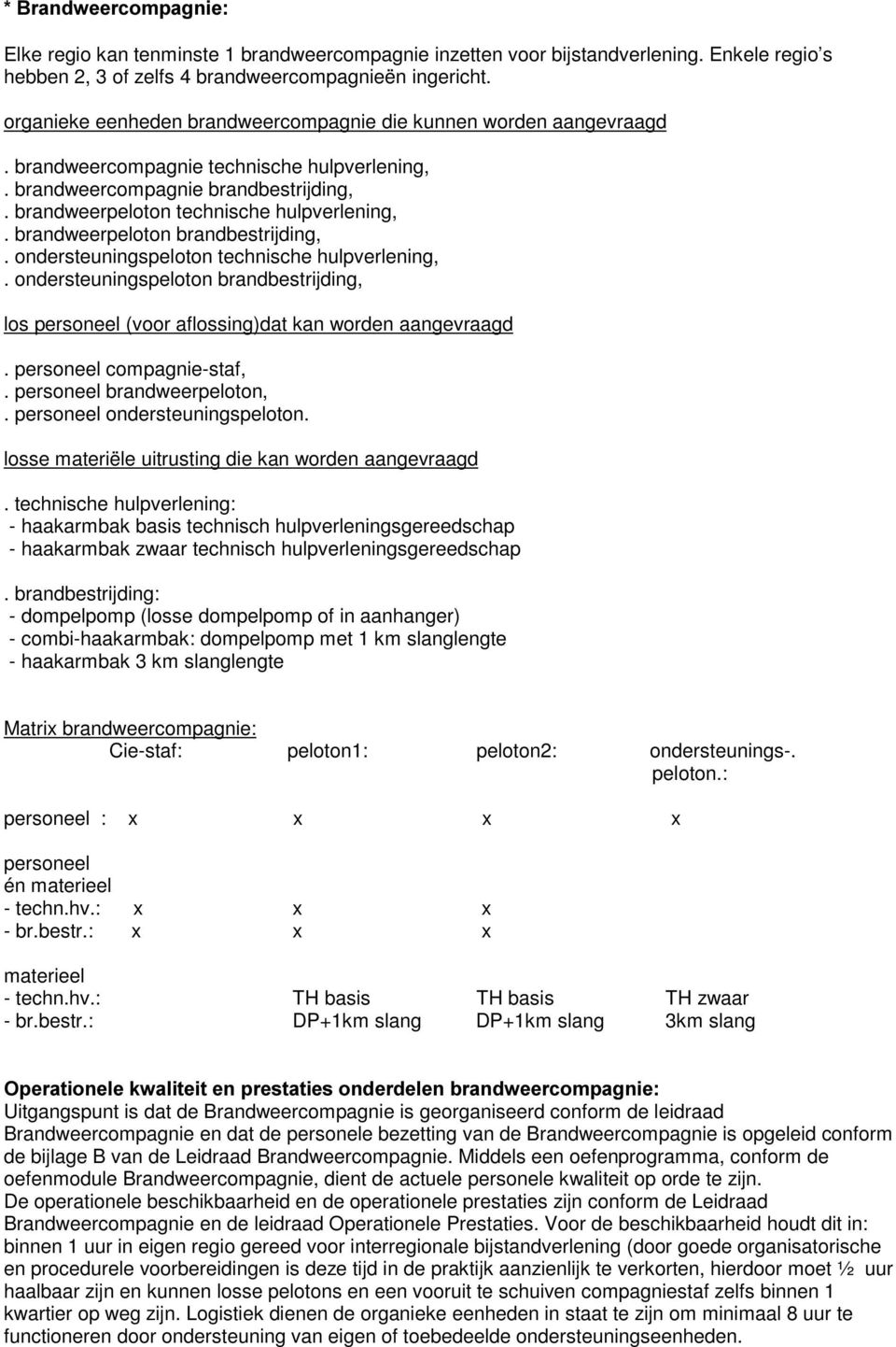 brandweerpeloton brandbestrijding,. ondersteuningspeloton technische hulpverlening,. ondersteuningspeloton brandbestrijding, los personeel (voor aflossing)dat kan worden aangevraagd.