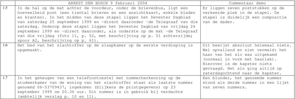 Onderop deze stapel liggen het Deventer Dagblad van vrijdag 24 september 1999 en -direct daaronder, als onderste op de mat -de Telegraaf van die vrijdag (foto 11, p. 52, met beschrijving op p.