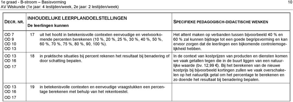 19 in betekenisvolle contexten en eenvoudige vraagstukken een percentage berekenen met behulp van het rekentoestel.