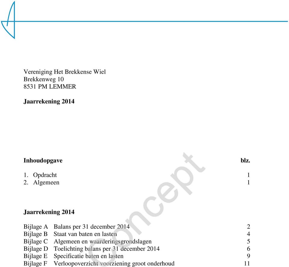 lasten 4 Bijlage C Algemeen en waarderingsgrondslagen 5 Bijlage D Toelichting balans per 31 december