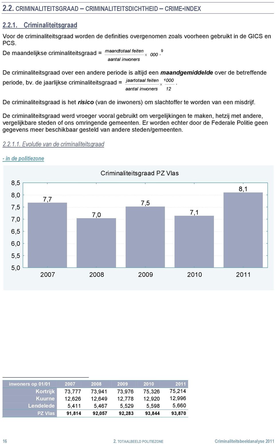 de jaarlijkse criminaliteitsgraad = jaartotaal feiten aantal inwoners De criminaliteitsgraad is het risico (van de inwoners) om slachtoffer te worden van een misdrijf.