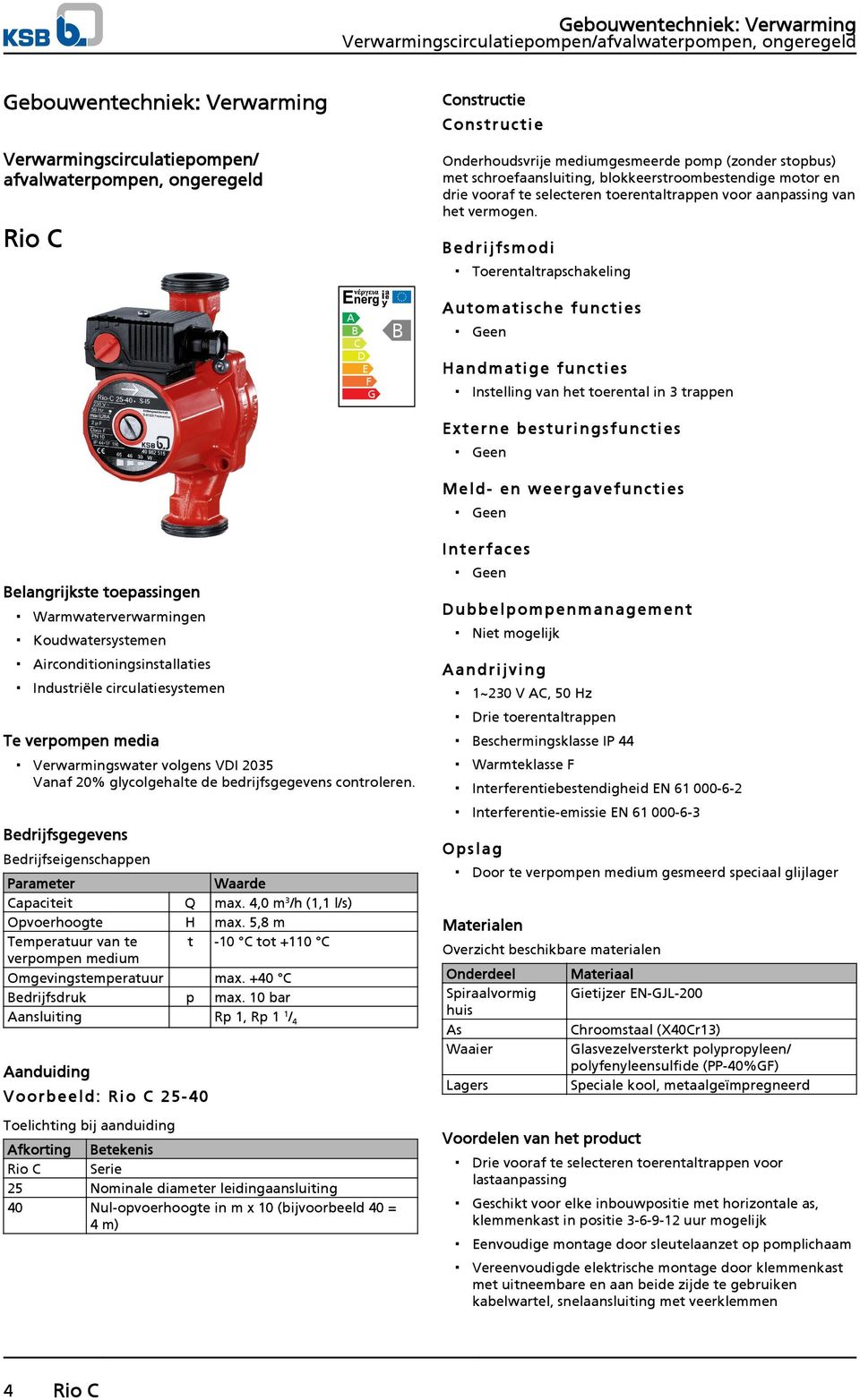 Bedrijf smodi Toerentaltrapschakeling A B C D E F G B Automati sche func ties Geen Handm atige fun cties Instelling van het toerental in 3 trappen E xterne be sturingsf uncties Geen Meld- en weer