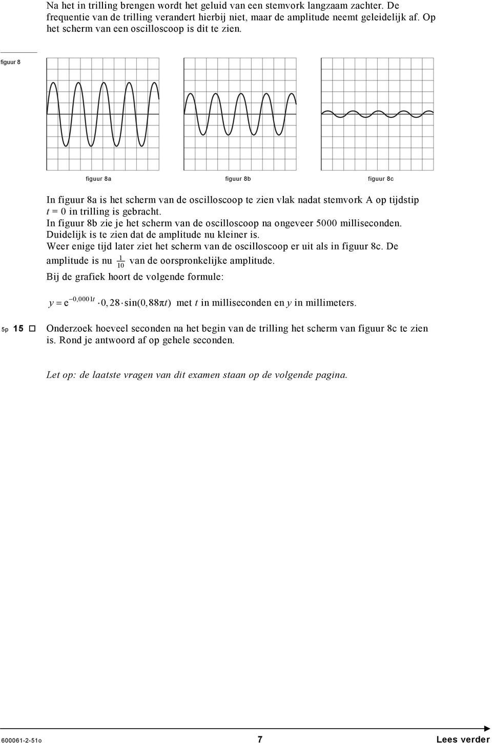 figuur 8 figuur 8a figuur 8b figuur 8c In figuur 8a is het scherm van de oscilloscoop te zien vlak nadat stemvork op tijdstip t = 0 in trilling is gebracht.