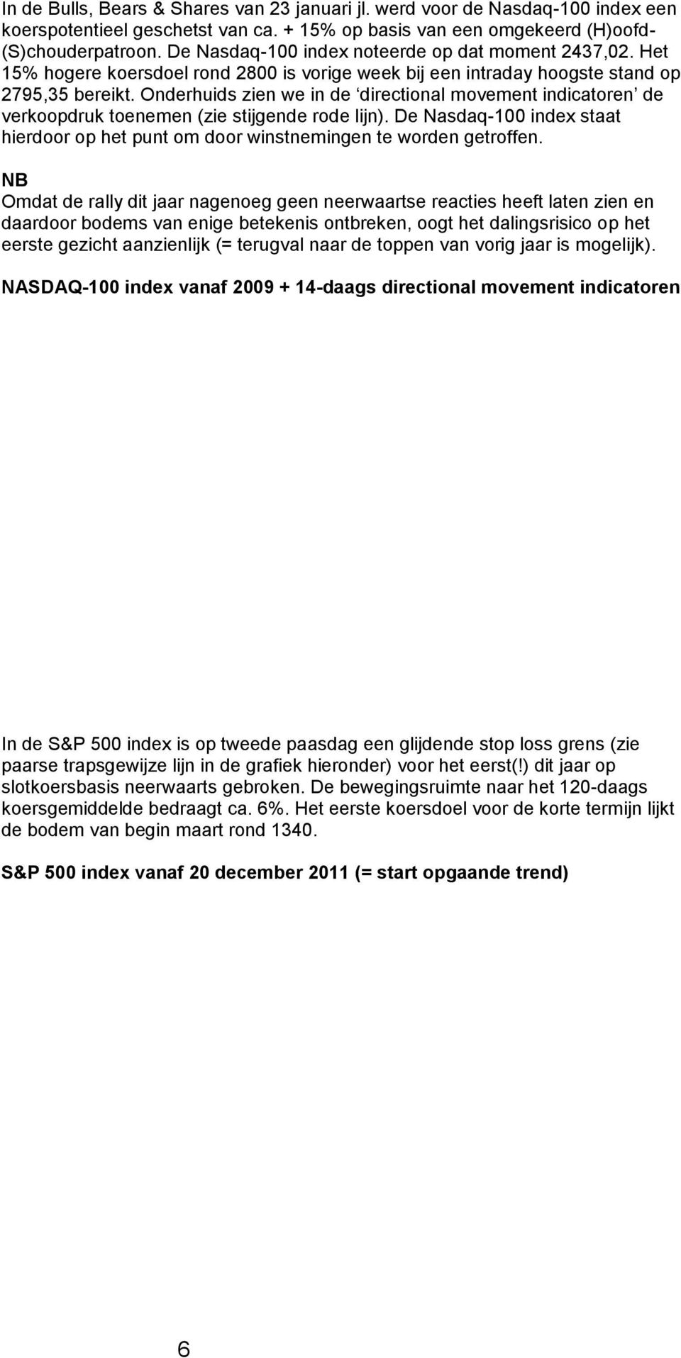 Onderhuids zien we in de directional movement indicatoren de verkoopdruk toenemen (zie stijgende rode lijn). De Nasdaq-100 index staat hierdoor op het punt om door winstnemingen te worden getroffen.