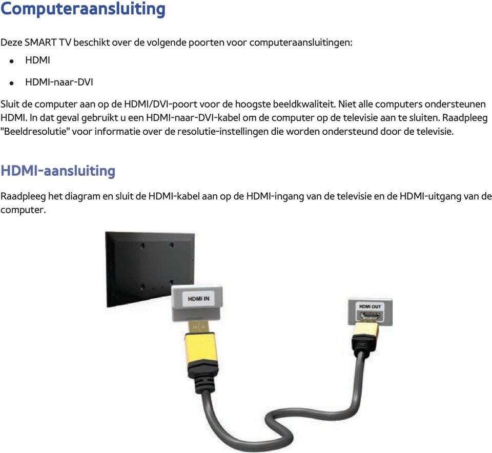 In dat geval gebruikt u een HDMI-naar-DVI-kabel om de computer op de televisie aan te sluiten.