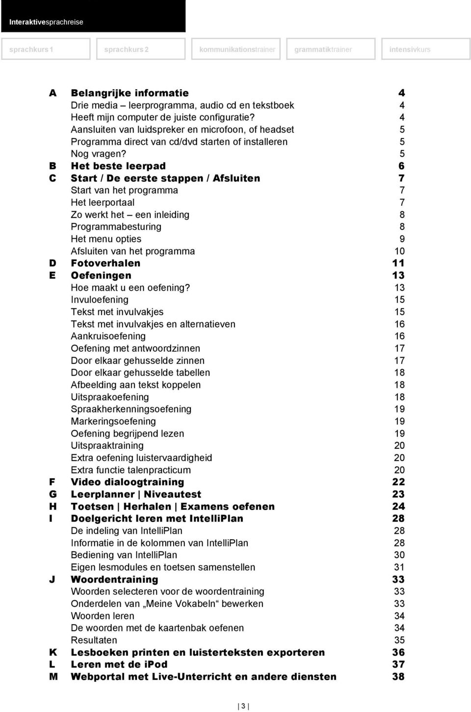 5 B Het beste leerpad 6 C Start / De eerste stappen / Afsluiten 7 Start van het programma 7 Het leerportaal 7 Zo werkt het een inleiding 8 Programmabesturing 8 Het menu opties 9 Afsluiten van het