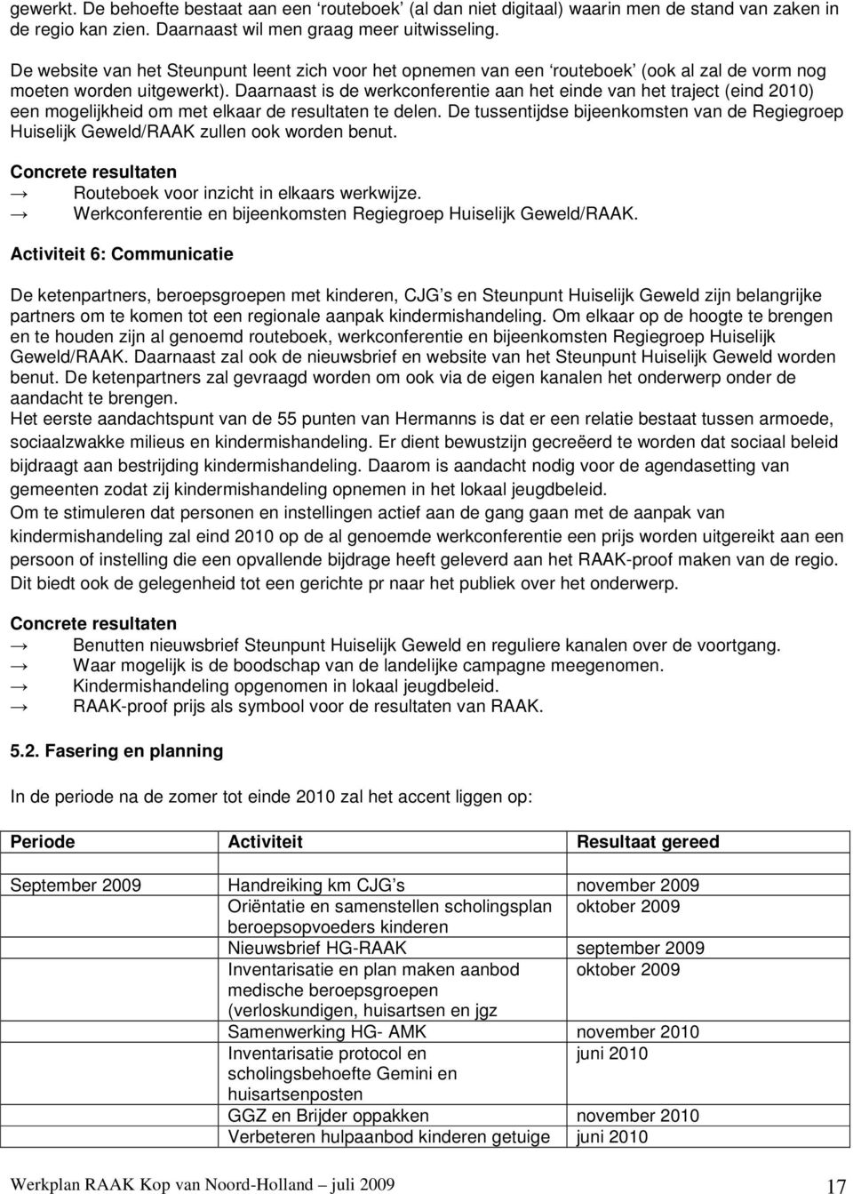 Daarnaast is de werkconferentie aan het einde van het traject (eind 2010) een mogelijkheid om met elkaar de resultaten te delen.